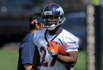 ENGLEWOOD, CO - MAY 03:  First round draft pick running back Knowshon Moreno #27 of Denver Broncos participates in practice at minicamp at the Broncos training facility on May 3, 2009 in Englewood, Colorado.  (Photo by Doug Pensinger/Getty Images)