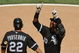 CHICAGO - JUNE 28: Alexei Ramirez #10 of the Chicago White Sox points to the sky after hitting a two-run home run and driving in teammate Scott Podsednik #22 in the 3rd inning against the Chicago Cubs on June 28, 2009 at U.S. Cellular Field in Chicago, Illinois. The White Sox defeated the Cubs 6-0. (Photo by Jonathan Daniel/Getty Images)