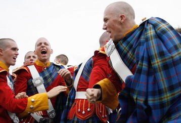 SOUTH BEND,IN - SEPTEMBER 13:  Bandmembers of the Notre Dame Fighting Irish celebrate during the game against the Michigan Wolverines on September 13, 2008 at Notre Dame Stadium in South Bend, Indiana. (Photo by: Gregory Shamus/Getty Images)