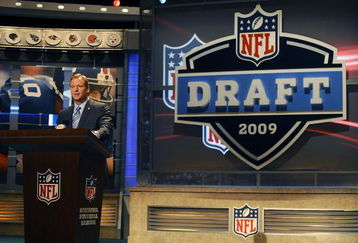 NEW YORK - APRIL 25:  NFL Commissioner Roger Goodell introduces Detroit Lions #1 draft pick Matthew Stafford at Radio City Music Hall for the 2009 NFL Draft on April 25, 2009 in New York City  (Photo by Jeff Zelevansky/Getty Images)