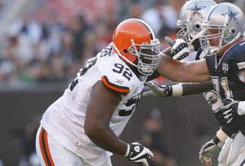 CLEVELAND - SEPTEMBER 7:  Cory Procter #71 of the Dallas Cowboys blocks against Shaun Rogers #92 of the Cleveland Browns during the game at Cleveland Browns Stadium on September 7, 2008 in Cleveland, Ohio.  (Photo by Kevin C. Cox/Getty Images)