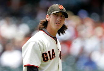 SAN FRANCISCO - JUNE 17:  Tim Lincecum #55 of the San Francisco Giants walks back to the dugout in between innings during their game against the Los Angeles Angels of Anaheim at AT&T Park on June 17, 2009 in San Francisco, California.  (Photo by Ezra Shaw/Getty Images)
