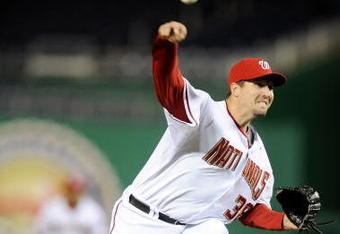 WASHINGTON - APRIL 20:  Joel Hanrahan #38 of the Washington Nationals pitches against the Atlanta Braves at Nationals Park on April 20, 2009 in Washington, DC.  (Photo by Greg Fiume/Getty Images)