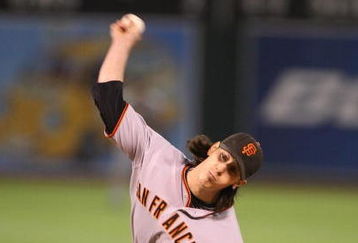 OAKLAND, CA - JUNE 23:  Tim Lincecum #55 of the San Francisco Giants pitches against the Oakland Athletics during a Major League Baseball game on June 23, 2009 at the Oakland Coliseum in Oakland, California.  (Photo by Jed Jacobsohn/Getty Images)