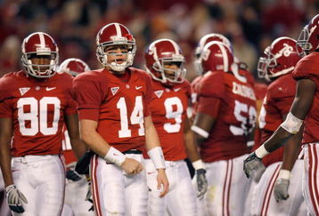 TUSCALOOSA, AL - NOVEMBER 15:  Quarterback John Parker Wilson #14 of the Alabama Crimson Tide looks to the sidelines during the game against the Mississippi State Bulldogs at Bryant-Denny Stadium on November 15, 2008 in Tuscaloosa, Alabama.  (Photo by Kevin C. Cox/Getty Images)