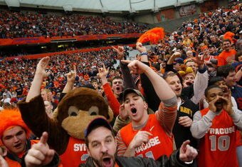 SYRACUSE, NY - FEBRUARY 16:  People cheer during the game between the Georgetown University Hoyas and the Syracuse Orange at the Carrier Dome February 16, 2008 in Syracuse, New York. (Photo by Marc Squire/Getty Images)