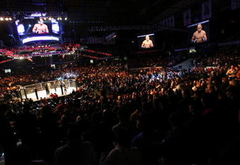 CHICAGO- OCTOBER 25:  People attend the UFC 90 at UFC's Ultimate Fight Night at Allstate Arena on October 25, 2008 in Chicago, Illinois. (Photo by Tasos Katopodis/Getty Images)