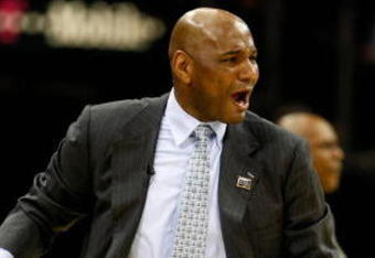 CLEVELAND - APRIL 21:  Head coach Michael Curry of the Detroit Pistons reacts in Game Two of the Eastern Conference Quarterfinals against the Cleveland Cavaliers during the 2009 NBA Playoffs at Quicken Loans Arena on April 21, 2009 in Cleveland, Ohio.  The Cavaliers won 94-82.  NOTE TO USER: User expressly acknowledges and agrees that, by downloading and or using this photograph, User is consenting to the terms and conditions of the Getty Images License Agreement.  (Photo by Gregory Shamus/Getty Images)