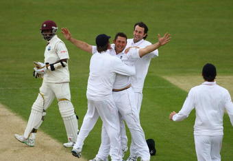 CHESTER-LE-STREET, ENGLAND - MAY 18:  Tim Bresnan of England celebrates taking the final wicket to win the match during day five of the 2nd npower test match between England and West Indies at The Riverside on May 18, 2009 in Chester-le-Street, England.  (Photo by Julian Finney/Getty Images)