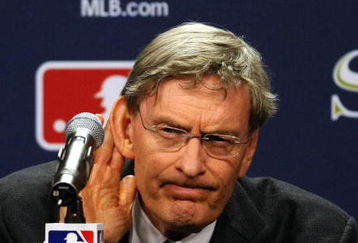 PHILADELPHIA - OCTOBER 27:  Major League Baseball commissioner Bud Selig listens to a question from the media after explaining the rules involved with suspending game five of the 2008 MLB World Series between the Philadelphia Phillies and the Tampa Bay Rays till 8:00 pm (EST) on October 28 at the earliest of the Philadelphia Phillies at a press conference on October 27, 2008 at Citizens Bank Park in Philadelphia, Pennsylvania.  (Photo by Elsa/Getty Images)