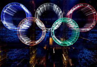 TURIN, ITALY - FEBRUARY 26: The Olympic rings are shown during the Closing Ceremony of the Turin 2006 Winter Olympic Games on February 26, 2006 at the Olympic Stadium in Turin, Italy.  (Photo by Brian Bahr/Getty Images)