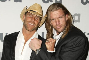NEW YORK - MARCH 26: WWE wrestlers Shawn Michaels and Triple H attend the USA Network Upfront at The Modern on March 26, 2008 in New York City.  (Photo by Andrew Walker/Getty Images)