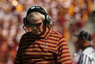 LOS ANGELES, CA - OCTOBER 11:  Head coach Dennis Erickson of the Arizona State Sun Devils works on the sidelines during the game against the USC Trojans on October 10, 2008 at the Los Angeles Coliseum in Los Angeles, California.  USC won 28-0.  (Photo by Stephen Dunn/Getty Images)