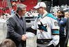 MONTREAL, QC - JUNE 27:  William Wrenn of the San Jose Sharks greets members of the front office after being drafted by the Sharks in the second round during the 2009 NHL Entry Draft at the Bell Centre on June 27, 2009 in Montreal, Quebec, Canada. (Photo by Bruce Bennett/Getty Images) 