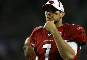 TAMPA, FL - FEBRUARY 01:  Quarterback Matt Leinart #7 of the Arizona Cardinals looks on against the Pittsburgh Steelers during Super Bowl XLIII on February 1, 2009 at Raymond James Stadium in Tampa, Florida.  (Photo by Jamie Squire/Getty Images)