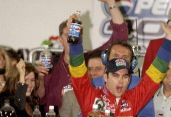 18 Oct 1998:  Jeff Gordon celebrates following the Nascar Winston Cup Series - Pepsi 400 at the Daytona International Speedway in Daytona Beach, Florida. Mandatory Credit: David Taylor  /Allsport