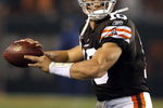 CLEVELAND - NOVEMBER 06:  Brady Quinn #10 of the Cleveland Browns throws a pass against the Denver Broncos during the first quarter of their NFL game at Cleveland Browns Stadium November 6, 2008 in Cleveland, Ohio.  (Photo by Matt Sullivan/Getty Images)