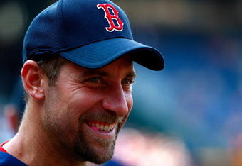 ATLANTA - JUNE 26:  Pitcher John Smoltz #29 of the Boston Red Sox enjoys a laugh during pregame warmups before facing the Atlanta Braves at Turner Field on June 26, 2009 in Atlanta, Georgia.  (Photo by Kevin C. Cox/Getty Images)