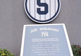 NEW YORK - SEPTEMBER 11: A general view of the Joe DiMaggio plaque in Monument Park at Yankee Stadium on September 11, 2008 in the Bronx borough of New York City. The 85 year old ball park will be closed after the 2008 season as the New York Yankees move to the new Yankee Stadium to begin the 2009 season. (Photo by Nick Laham/Getty Images)