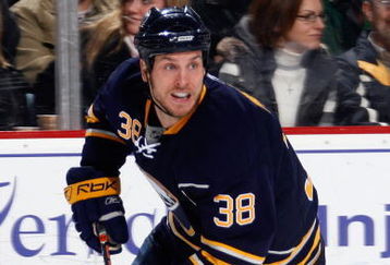 BUFFALO, NY - DECEMBER 12:  Nathan Paetsch #38 of the Buffalo Sabres skates with the puck during the game against the Toronto Maple Leafs on December 12, 2008 at HSBC Arena in Buffalo, New York. (Photo by Rick Stewart/Getty Images)