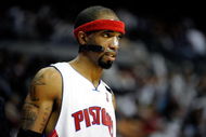 AUBURN HILLS, MI - APRIL 24:  Richard Hamilton #32 of the Detroit Pistons looks across the court in Game Three of the Eastern Conference Quarterfinals against the Cleveland Cavaliers during the 2009 NBA Playoffs at the Palace of Auburn Hills on April 24, 2009 in Auburn Hills, Michigan.  The Cavaliers won 79-68.  NOTE TO USER: User expressly acknowledges and agrees that, by downloading and or using this photograph, User is consenting to the terms and conditions of the Getty Images License Agreement.  (Photo by Gregory Shamus/Getty Images)