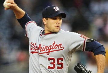 NEW YORK - JUNE 18:  Craig Stammen #35  of The Washington Nationals pitches against The New York Yankees on June 18th, 2009 at Yankee Stadium in the Bronx Borough of New York.  (Photo by Al Bello/Getty Images)