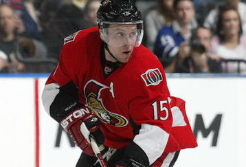 TORONTO - APRIL 11:  Dany Heatley #15 of the Ottawa Senators skates with the puck in a game against the Toronto Maple Leafs on April 11, 2009 at the Air Canada Centre in Toronto, Ontario. The Leafs defeated the Senators on the strength of a 3 goal performance by Boyd Devereaux #22. (Photo by Claus Andersen/Getty Images) 