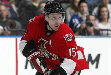 TORONTO - APRIL 11:  Dany Heatley #15 of the Ottawa Senators skates with the puck in a game against the Toronto Maple Leafs on April 11, 2009 at the Air Canada Centre in Toronto, Ontario. The Leafs defeated the Senators on the strength of a 3 goal performance by Boyd Devereaux #22. (Photo by Claus Andersen/Getty Images) 