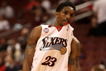 PHILADELPHIA - APRIL 30:  Lou Williams #23 of the Philadelphia 76ers walks with his jersey in his mouth against the Orlando Magic during Game Six of the Eastern Conference Quarterfinals at Wachovia Center on April 30, 2009 in Philadelphia, Pennsylvania. NOTE TO USER: User expressly acknowledges and agrees that, by downloading and or using this photograph, User is consenting to the terms and conditions of the Getty Images License Agreement.  (Photo by Nick Laham/Getty Images)