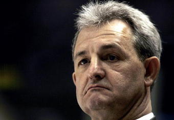 ANAHEIM, CA - APRIL 16: Head Coach and General Manager Darryl Sutter of the Calgary Flames looks on against the Anaheim Mighty Ducks during Flames v Ducks NHL Game at the Arrowhead Pond on April 17, 2006 in Anaheim, California.