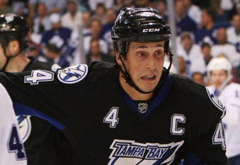TAMPA, FL - FEBRUARY 12: Vincent Lecavalier #4 of the Tampa Bay Lightning skates against the Toronto Maple Leafs on February 12, 2009 at the St. Pete Times Forum in Tampa, Florida. (Photo by Bruce Bennett/Getty Images)