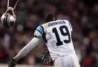 PHILADELPHIA - DECEMBER 04:   Keyshawn Johnson #19 of the Carolina Panthers throws his helmet after an interception late in the fourth quarter by the Philadelphia Eagles at Lincoln Financial Field on December 4, 2006 in Philadelphia, Pennsylvania. The Eagles won the game @7-24.  (Photo by Jim McIsaac/Getty Images)