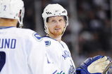 EDMONTON, AB - SEPTEMBER 22:  Mattias Ohlund #2 and Daniel Sedin #22 of the Vancouver Canucks look on in the third period against the Edmonton Oilers during an NHL preseason game on September 22, 2008 at Rexall Arena in Edmonton, Canada. The Canucks defeated the Oilers 4-3 in shootout overtime. (Photo by Jimmy Jeong/Getty Images)