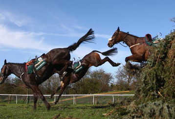 LIVERPOOL, UNITED KINGDOM - APRIL 04:  Three riderless horses, Black Appalachi (L), Cloudy Lane and Himalayan Trail lead at the 4th last during the John Smiths Grand National at intree racecourse on April 4, 2009 in Liverpool, England.  (Photo by Mike Hewitt/Getty Images)