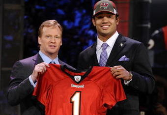 NEW YORK - APRIL 25:  NFL Commissioner Roger Goodell poses with Tampa Bay Buccaneers #17 draft pick Josh Freeman at Radio City Music Hall for the 2009 NFL Draft on April 25, 2009 in New York City  (Photo by Jeff Zelevansky/Getty Images)