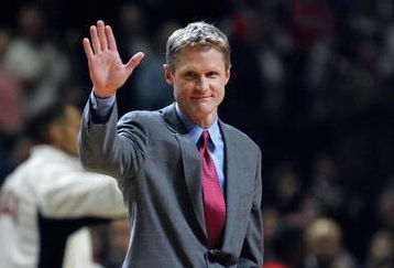 CHICAGO - MAY 4:  Former Chicago Bull and TNT announcer Steve Kerr waves in Game five of the Eastern Conference Quarterfinals with the Washington Wizards during the 2005 NBA Playoffs at the United Center on May 4, 2005 in Chicago, Illinois. The Wizards won 112-110. NOTE TO USER: User expressly acknowledges and agrees that, by downloading and/or using this Photograph, User is consenting to the terms and conditions of the Getty Images License Agreement. (Photo by Jonathan Daniel/Getty Images)