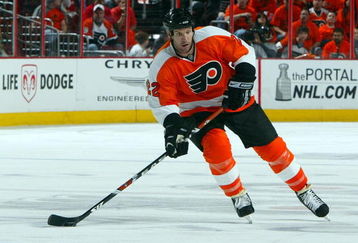 PHILADELPHIA - APRIL 19:  Mike Knuble #22 of the Philadelphia Flyers skates against of the Pittsburgh Penguins during Game Three of the Eastern Conference Quarterfinal Round of the 2009 NHL Stanley Cup Playoffs  at the Wachovia Center on April 19, 2009 in Philadelphia, Pennsylvania. The Flyers won the game 6-3 to cut the Penguins lead in the series to two games to one.  (Photo by Jim McIsaac/Getty Images)