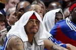 CLEVELAND - FEBRUARY 22: Allen Iverson #1 of the Detroit Pistons looks on from the bench during a loss to the Cleveland Cavaliers on February 22, 2009 at the Quicken Loans Arena in Cleveland, Ohio. Cleveland won the game 99-78. NOTE TO USER: User expressly acknowledges and agrees that, by downloading and or using this photograph, User is consenting to the terms and conditions of the Getty Images License Agreement.  (Photo by Gregory Shamus/Getty Images)