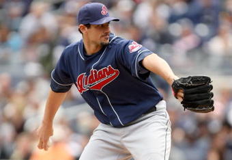 NEW YORK - APRIL 19:  Carl Pavano #44 of the Cleveland Indians pitches against the New York Yankees at Yankee Stadium on April 19, 2009 in the Bronx borough of New York City.  (Photo by Ezra Shaw/Getty Images)