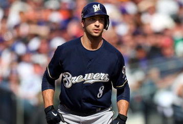 NEW YORK - APRIL 18:  Ryan Braun #8 of the Milwaukee Brewers leads off first base against the New York Mets on April 18, 2009 at Citi Field in the Flushing neighborhood of the Queens borough of New York City.  (Photo by Jim McIsaac/Getty Images)