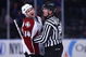 NEW YORK - FEBRUARY 28: Ian Laperriere #14 of the Colorado Avalanche shouts at the New York Rangers bench as linesman Steve Barton #59 restrains him during the game on February 28, 2009 at Madison Square Garden in New York City. (Photo by Chris McGrath/Getty Images)