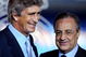 MADRID, SPAIN - JUNE 02: New Real Madrid coach Manuel Pellegrini smiles flanked by Real Madrid president Florentino Perez during the presentation of the 55-year-old former Villarreal coach at the Santiago Bernabeu stadium on June 2, 2009 in Madrid, Spain. Pellegrini has signed a two-year deal with Los Merengues. (Photo by Jasper Juinen/Getty Images)