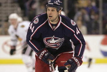 COLUMBUS, OH - MARCH 26:  Aaron Rome #44 of the Columbus Blue Jackets skates on the ice during the NHL game against the Chicago Blackhawkson March 26, 2008 at the Nationwide Arena in Columbus, Ohio.