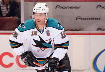 ANAHEIM, CA - APRIL 21:  Patrick Marleau #12 of the San Jose Sharks warms up against the Anaheim Ducks during Game Three of the Western Conference Quarterfinal Round of the 2009 Stanley Cup Playoffs at Honda Center on April 21, 2009 in Anaheim, California. (Photo by Harry How/Getty Images)