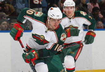 UNIONDALE, NY - MARCH 25:  Marian Gaborik #10 of the Minnesota Wild skates against the New York Islanders on March 25, 2009 at the Nassau Coliseum in Uniondale, New York.  (Photo by Bruce Bennett/Getty Images)
