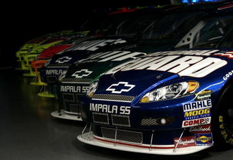HARRISBURG, NC - JANUARY 21:  Hendrick Motorsports' Chevrolet Impalas are displayed during the NASCAR Sprint Media Tour hosted by Lowe's Motor Speedway on January 21, 2009 at Hendrick Motorsports in Harrisburg, North Carolina.  (Photo by Jason Smith/Getty Images )