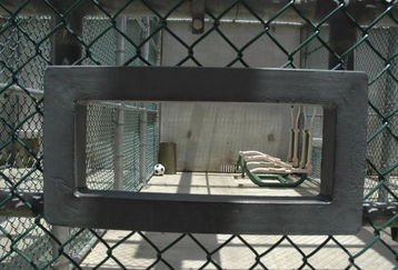 GUANTANAMO BAY NAVAL BASE, CUBA - JULY 23:  In this image reviewed by the U.S. Military, a soccer ball sits inside an exercise area at the detention facility on July 23, 2008 at Guantanamo Bay U.S. Naval Base, in Cuba. The military base is providing the location for the trial of Salim Hamdan, the former driver for Osama bin Laden, who is charged with conspiracy and aiding terrorism and is the first prisoner to face a U.S. war-crimes trial since World War II.  (Randall Mikkelsen-Pool/Getty Images)