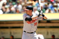 OAKLAND, CA - JUNE 07: Matt Wieters #15 of the Baltimore Orioles bats against the Oakland Athletics at the Oakland Coliseum on June 7, 2009 in Oakland, California. (Photo by Ezra Shaw/Getty Images)