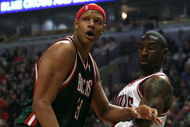 CHICAGO - MARCH 06:  Charlie Villanueva #31 of the Milwaukee Bucks reacts after he didn't get a call on an offensive play which he thought he was fouled on in the first quarter as Ben Gordon #7 of the Chicago Bulls looks on at the United Center on March 6, 2009 in Chicago, Illinois.  NOTE TO USER: User expressly acknowledges and agreees that, by downloading and/or using this Photograph, User is consenting to the terms and conditions of the Getty Images License Agreement.  (Photo by Jonathan Daniel/Getty Images)