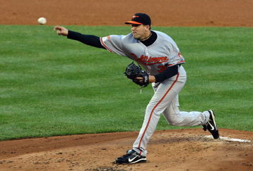 NEW YORK - MAY 19:  Brad Bergesen #64 of the Baltimore Orioles pitches against the New York Yankees on May 19, 2009 at Yankee Stadium in the Bronx borough of New York City.  The Yankees defeated the Orioles 9-1.  (Photo by Jim McIsaac/Getty Images)